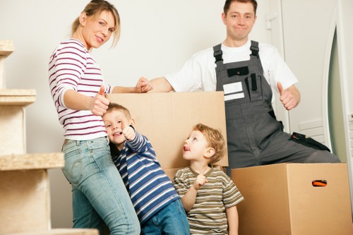 Furniture and office items being prepared for a Battersea move